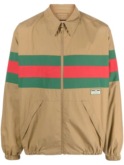 Gucci Men's Web-stripe Zip-up Shirt Jacket In Beige For Fw23