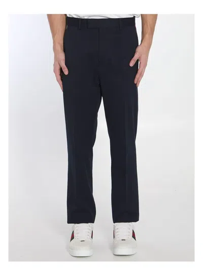 Gucci Tailored Trousers With Web Ribbon Detail In Blue