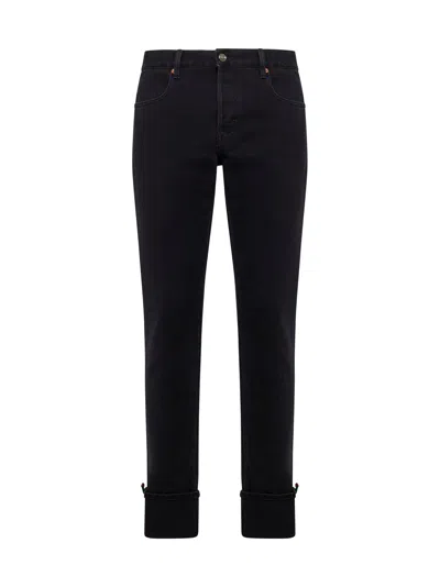 Gucci Men Web Turn-up Slim-fit Jeans In Black