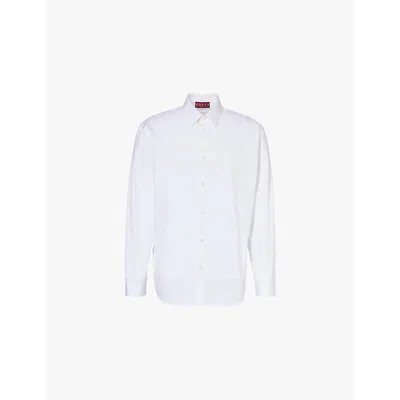 Gucci Mens White Brand-print Relaxed-fit Cotton Shirt