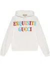 GUCCI MEN'S WHITE COTTON HOODIE WITH CONTRASTING COLOR PRINT AND BACK GRAPHIC