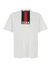 Gucci Men White Crewneck T-shirt Wth Maxi Web Print With Logo Lettering On The Front In Cotton Man In White