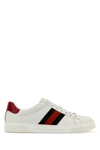 Gucci Men White Leather Ace Trainers
