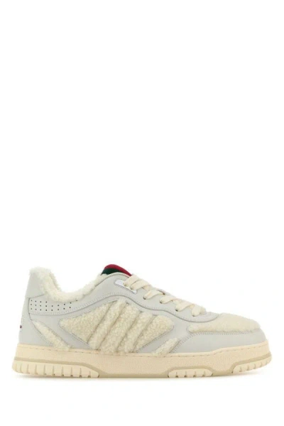 Gucci Men White Leather And Teddy Re-web Sneakers