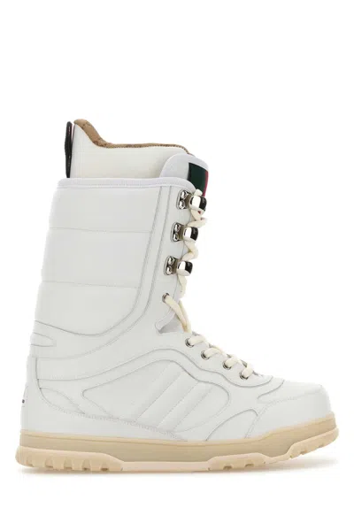 Gucci Men White Leather Boots