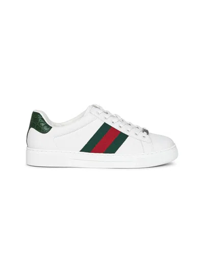 GUCCI GUCCI MEN WHITE LEATHER GUCCI ACE SNEAKERS