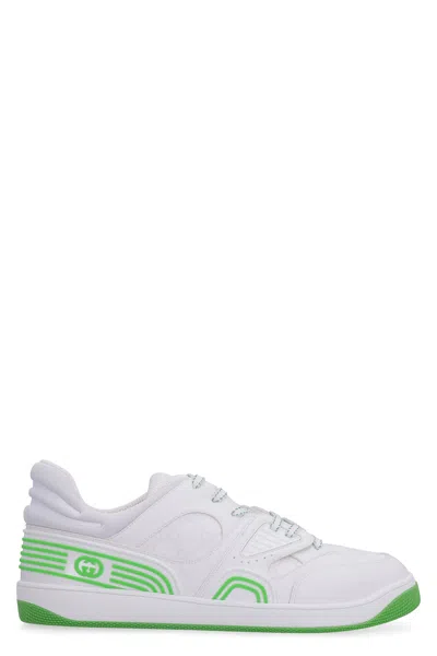 Gucci Men's White Low-top Sneakers With Faux Leather And Jacquard Fabric Details