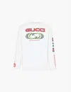 GUCCI MENS BRAND-EMBROIDERY CREW-NECK RELAXED FIT COTTON-JERSEY T-SHIRT WHITE MC