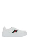 Gucci Men White Sneakers With Web Detail And Oversized Sole In Leather Man In White