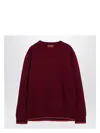 Gucci Red Crewneck Sweater With Web Detail In Ribbed Wool Blend Man