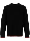 Gucci Black Crewneck Sweater With Web Detail In Ribbed Wool Blend Man In Multicolor