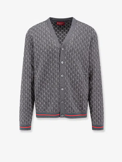 GUCCI GUCCI MEN WOOL AND SILK CARDIGAN WITH GG MOTIF