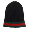 Gucci Ribbed Black Beanie With Striking Greenaccent