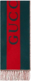 Gucci Logo-jacquard Web-stripe Scarf In Blue