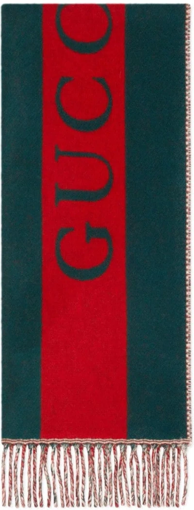 Gucci Logo-jacquard Web-stripe Scarf In Green