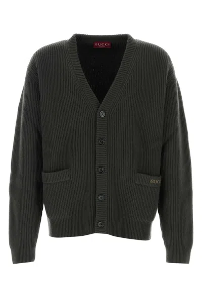 Gucci Ribbed Wool-cashmere Cardigan In Green
