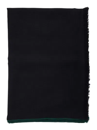Gucci Men's Wool-silk Blend Scarf With Tone-on-tone Gg Motif And Fringed Edges, 70 X 200 Cm In Black