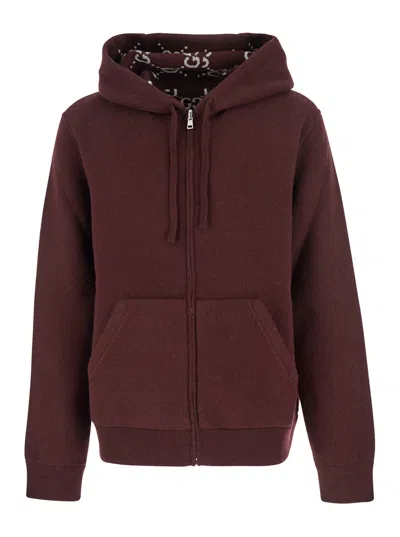 Gucci Bordeaux Reversible Cardigan With Drawstring Hood In Wool Man In Burgundy