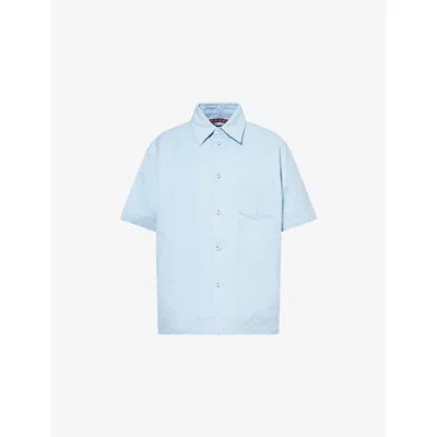 Gucci Mens Gg Monogram Relaxed Cotton Shirt Baby Blue