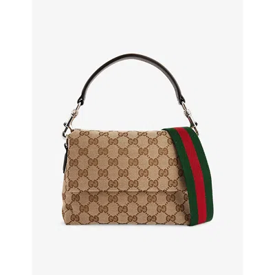 GUCCI MENS BE.EBONY/COCOA/VRV SMALL GG WEB CANVAS CROSS-BODY BAG