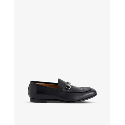 Gucci Mens  Gg-monogram Horsebit Leather Loafers In Black