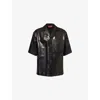 Gucci Mens Black Logo-embroidered Short-sleeve Leather And Woven Polo Shirt In Black