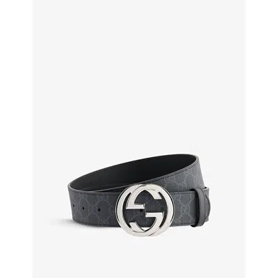 Gucci Mens  Double G Logo-print Coated-canvas Belt In Black/nero