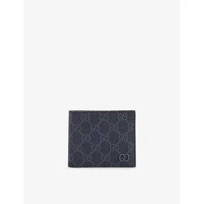 Gucci Mens Black/steel/steel Branded Bi-fold Woven Wallet