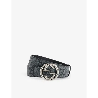 Gucci Mens  Piuma G Logo-buckle Leather Belt In Blk Graph.gr/blk