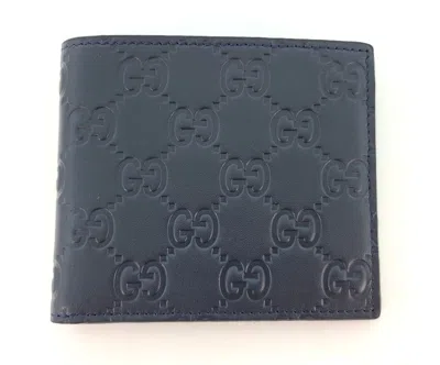 Pre-owned Gucci Mens Blue Bi Fold Ssima Wallet With Box