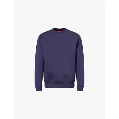 Gucci Mens Blue Navy Embroidered-logo Long-sleeve Stretch-jersey Sweatshirt