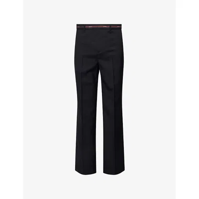 Gucci Mens Blue/red Logo-waistband Straight-leg Wool Trousers In Multi