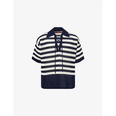 Gucci Mens Classic Blue/white Stripe-pattern Knitted Cotton Polo Shirt In Multi