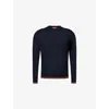 Gucci Blue Crewneck Sweater With Web Trims In Wool Man In Ink Green Red