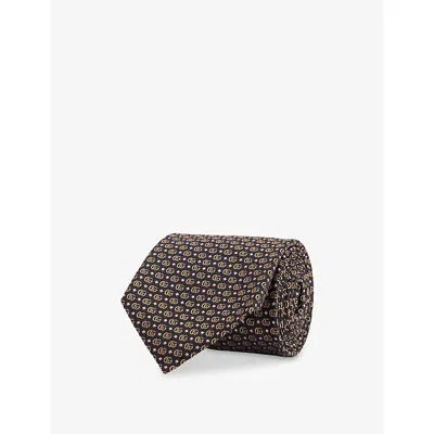 Gucci Mens Dark Brown/pink Dottola Logo-pattern Silk Tie