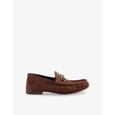 Gucci Men Suede Loafers With All-over Gg Motif In Brown