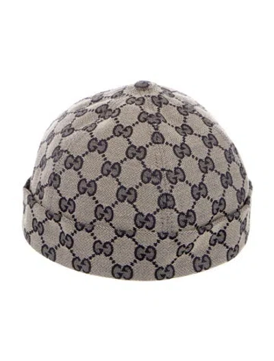 Pre-owned Gucci Mens' Gg Canvas Skull Cap Gray Beige Gg