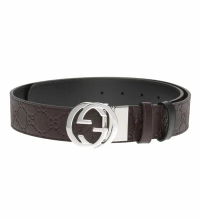 Pre-owned Gucci Mens Gg Logo Black Brown Reversible Belt