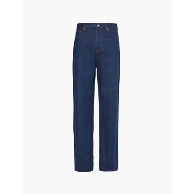 GUCCI MENS DARK BLUE BAGGY FIVE-POCKETS WIDE-LEG RELAXED-FIT DENIM JEANS