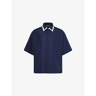 GUCCI MENS GUCCI CONTRAST-COLLAR OVERSIZED COTTON SHIRT