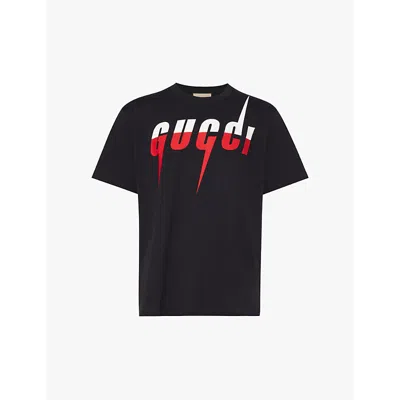Gucci Mens  Brand-print Short-sleeved Cotton-jersey T-shirt In Medley White Red