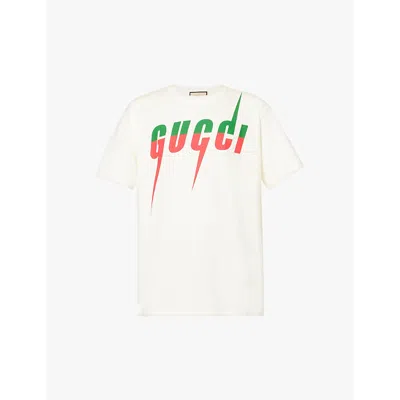 GUCCI MENS MILK GREEN RED BRAND-PRINT SHORT-SLEEVED COTTON-JERSEY T-SHIRT