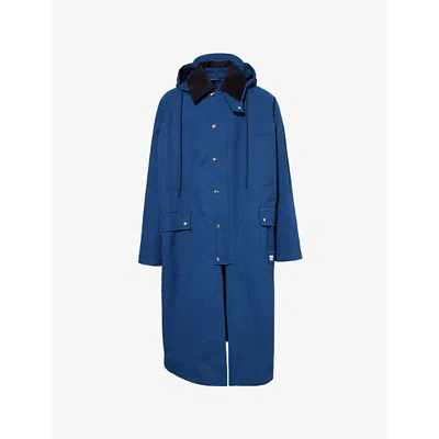 Gucci Mens Intense Metal Blue Detachable-collar Hooded Cotton-canvas Coat