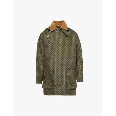 Gucci Mens Green White Mc Detachable-hood Monogram Cotton-canvas Jacket