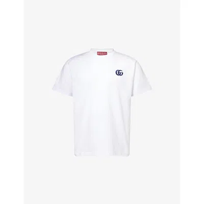 Gucci Mens White Mix Embroidered-logo Cotton-jersey T-shirt