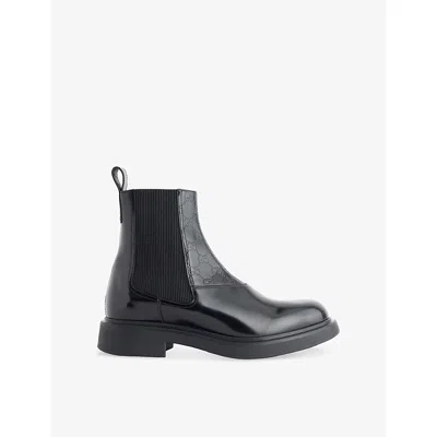 GUCCI MENS BLACK ENKI MONOGRAM LEATHER ANKLE BOOTS EUR 42 / 8 UK