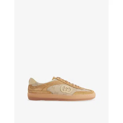 GUCCI MENS G75 CANVAS TRAINERS CAMEL SUEDE EUR 41 / 7 UK