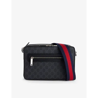 Gucci Mens  Gg-monogram Coated-canvas Cross-body Bag In Black/black/brb