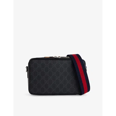 Gucci Mens  Gg Monogram Mini Coated-canvas Shoulder Bag In Black/black/brb