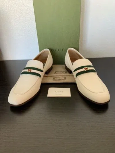 Pre-owned Gucci Mens  Ha Ha Interlocking Offwhite Loafers Size 13 /size 14 Us $1,100 In White